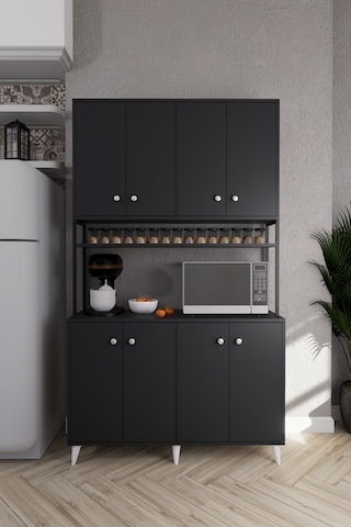 Nexar Kavhe Köşesi 8 Raflı Çok Amaçlı Mutfak Dolabı Antrasit Antrasit