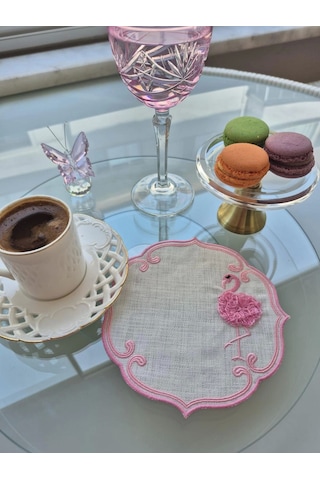 Agbtrend Pembe Flamingo Figürlü Nakışlı Sunum Kokteyl Peçetesi Pembe