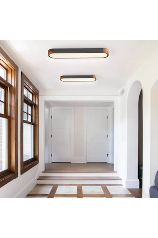 Oval Antrasit Kumandalı Dimli 3 Işık Renkli 95x14cm Ahşaplı Led T Antrasit