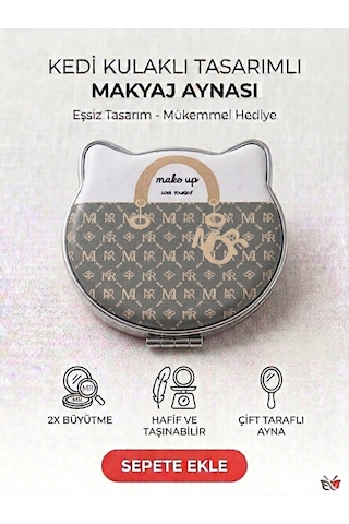 Şık Tasarım Makyaj Aynası- Kedi Gri