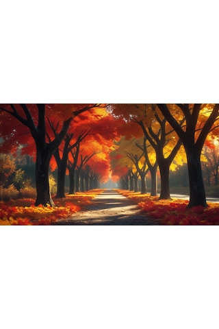 Doğa Ve Manzara Yatay Sonbahar Ağaçlar Güneş Işığı 03 Çerçevesiz 90x60cm Pvc Tablo