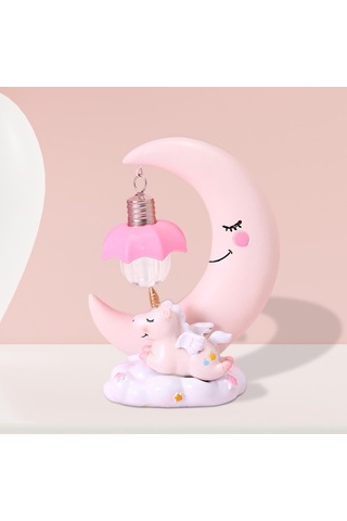 Homyl Unicorn Ay Gece Lambası Karikatür Led Yatak Odası Ev Pembe Çok Renkli