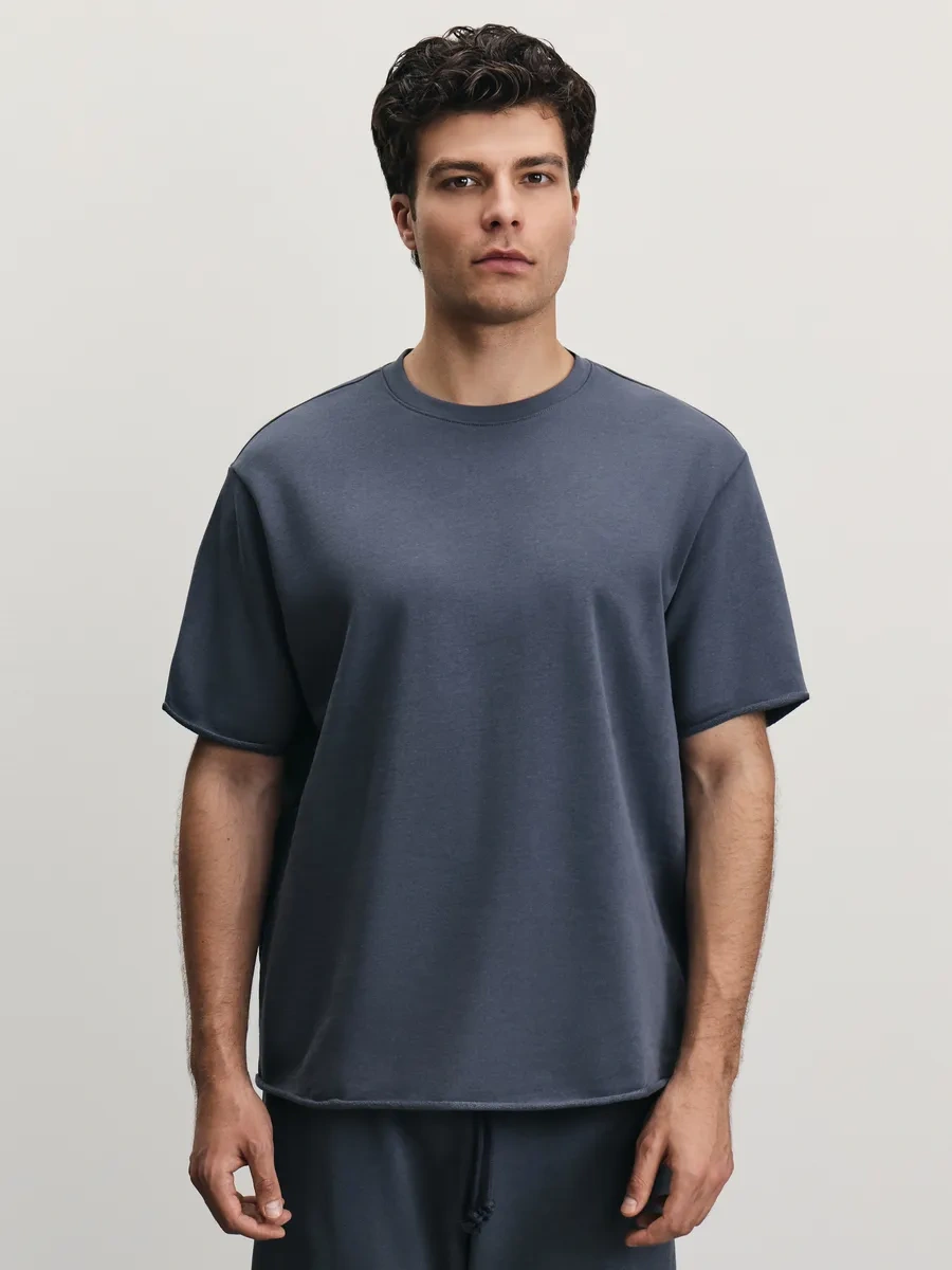 Zarına Oversize Koşu Tişörtü Pamuklu İşlenmemiş Kenarlı 436584158 Gri