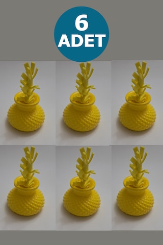 6 Adet Sarı Yapay Çiçekli Limon Sarısı Minik Vazo