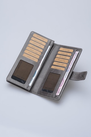 DERİNSS DRC7533 Hakiki Deri Patlı Gri Cüzdan & Telefonluk