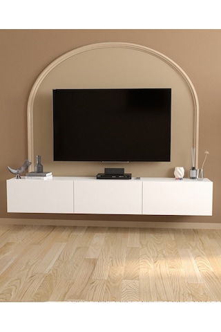 Bofigo Tv Ünitesi Tv Sehpası Düşer Kapaklı Tv Ünitesi Televizyon Sehpası 180 Cm Marvel Beyaz Beyaz