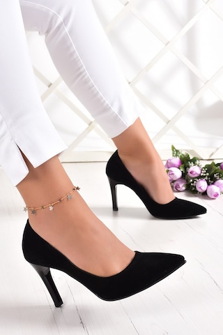 Erkan Saçmacı Gowa Siyah Süet Sivri Burun İnce Topuklu Klasik Stiletto Ayakkabı