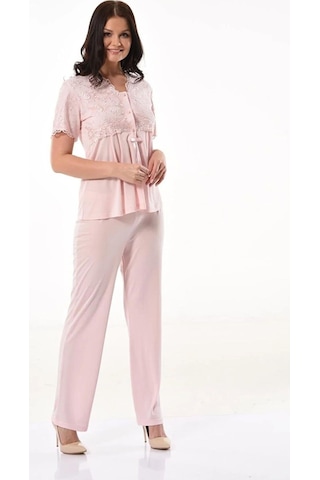 Xses 4300 Kadın Hamile Lohusa Sabahlıklı Pijama Takım-pudra