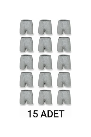 Enmodaiçgiyim 15 Adet Gri %100 Pamuk Rahat Kesim Erkek Paçalı Külot Boxer