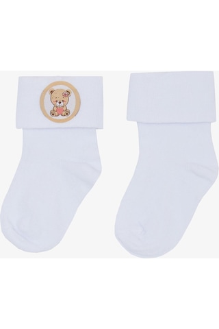 Katamino Kız Bebek Soket Çorap Yavru Ayıcık Baskılı 0-18 Ay, Beyaz-beyaz Beyaz