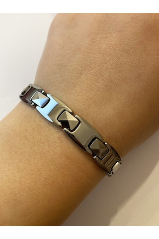 Erkek Baklava Desen Tungsten Bileklik Gümüş