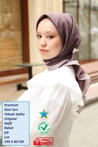 Premium Lux Original Monogram Şal İpek Vual, Yüksek Kalite, Hafif, Rahat, Şık, Tesettür, Shawl Mor - Çift Şeritli