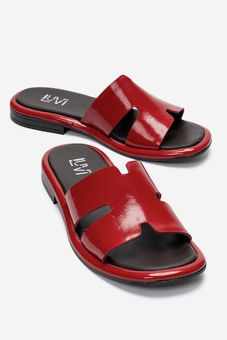 Luvi Shoes Brıo Kırmızı Rugan Hakiki Deri Kadın Terlik