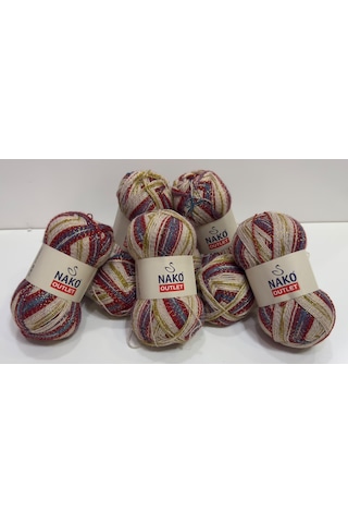 Nako İhraç Fazlası Merserize Simli El Örgü İpi 650gr - Ebruli