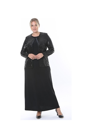 Büyük Beden 3811 Siyah Ceket+elbise Takım 001