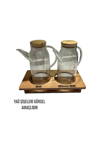 Ahşap Dekoratif Yağlık Sirkelik, Şişeler Görsel Amaçlıdır Natural