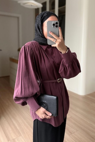 Kahijab Kemerli Vatkalı Gömlek - Mürdüm