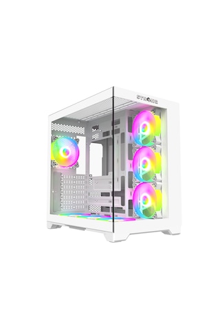 Strong Syrax 7x 120 Mm Fanlı Rgb Led Buton Kontrol Atx Akvaryum Beyaz Gaming Bilgisayar Kasası Powersız