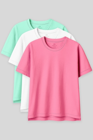 Oversize Fit Basic O Yaka 3lü Paket Su Yeşili-beyaz-şeker Pembe Kadın T-shirt 97285 Beyaz-şeker Pembe-su Yeşili