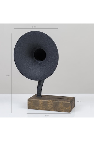 Akustik Gramofon Eskitme Gold Ahşap Gövde / Siyah Metal Başlık
