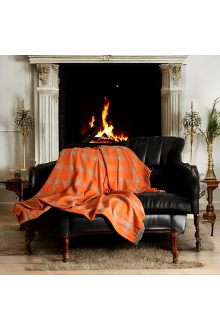 Ekose Oduncu Battaniye 150 200 Turuncu