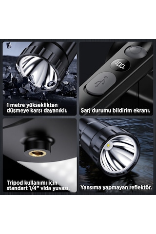 Philips Sfl3101s 10w 1000 Lümen Çift Aydınlatmalı 4 Modlu Tripod Uyumlu Omuz Askılı Projektör Led El Feneri Siyah