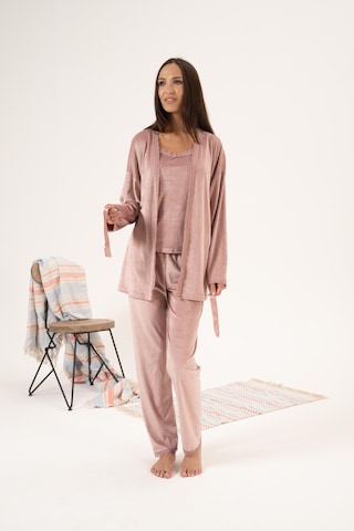 Estiva Kadın Kışlık 3 Parça Sabahlıklı Kadife Pijama Takımı 001