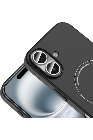 iPhone Uyumlu 16 Kılıf M-safe Şarj Özellikli Kamera Korumalı Ata Elio Sert Pc Kapak - Siyah