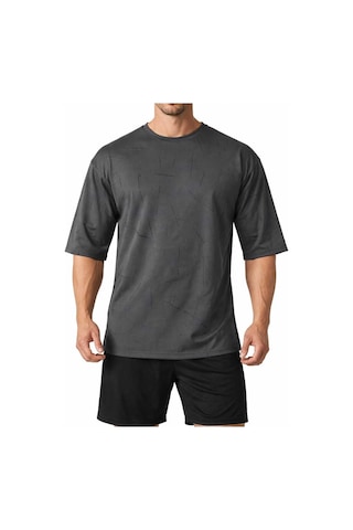 Dark Line Erkek Oversize Çizik Efektli Tshirt Koyu Gri Füme