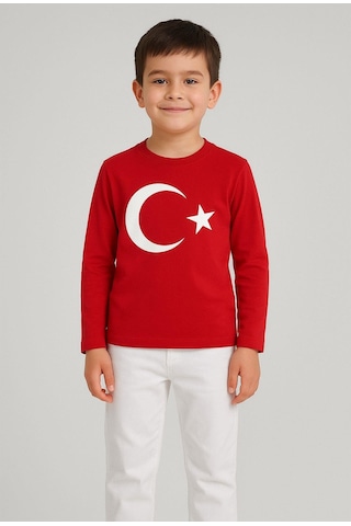 Gala Ayyıldızlı Uzun Kol Çocuk Tişört Kırmızı