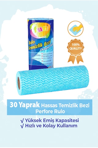 Fun Hassas Temizlik Bezi Perfore 30 Yapraklı Rulo - Mavi Renk - 1 Paket Mavi