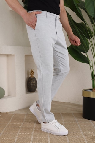 Erkek Casual Slim Fit Cord Desenli Kumaş Pantolon Gri