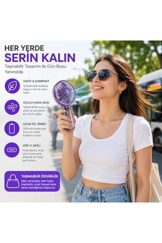 Taşınabilir Mini El Vantilatörü, Usb-c Şarjlı, Şeffaf Tasarım, 5 Kademeli Sessiz Soğutma, Hafif Ve Kompakt Masaüstü Serinletici
