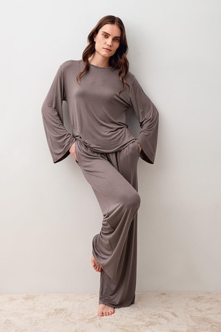 Artış Uzun Kollu Oversize Basic Likralı Viskoz Alt Üst Takım 20210 Vizon