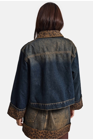 Kadın T.kot Rengi 2w6-8 Oversize Kemer Boy Leopar Detaylı Tasarım Denim Ceket