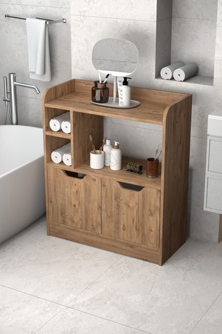 Çok Amaçlı Banyo Dolabı Kahverengi Çok Renkli