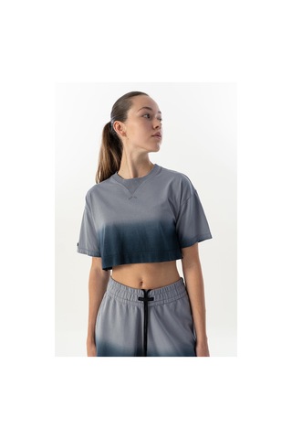 Maraton Comfort Kadın Bisiklet Yaka Gri Crop Top Gri