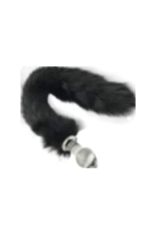 Erofoni Uzun 37 Cm Siyah Peluş Tüy Kuyruklu 9 Cm Kaliteli Kalın Cam Yapı Şeffaf Anal Gevşetici Alıştırıcı Plug