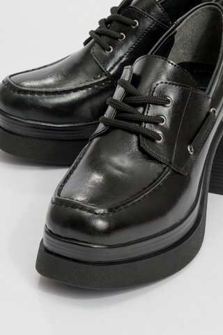 Dudley Siyah Cilt Bağcıklı Kadın Platform Topuklu Ayakkabı Siyah-2