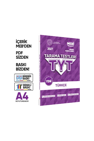 2027 YKS-TYT MEBİ-OGM Türkçe Özgün Tarama Testleri Kitabı A4 Boyut Renkli Görsel BASKI ÜCRETİ