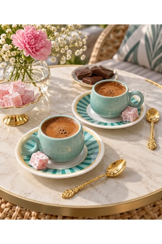 Yeşil Tombul 2 Kişilik Kahve Fincan Takımı 80ml. Çok Renkli Yeşil Tombul 2 Kişilik Kahve Fincan Takımı 80ml. Çok Renkli