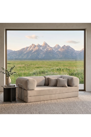 Nestime 200x100 Comfortnest Kanepe / Aktivite Koltuğu / Yatak 50 Dns Dayanıklı Orta Sert Sünger, Çıkarılabilir Kılıf, Pati Dostu Fitilli Kadife Kumaş Bej