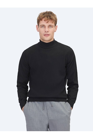 Siyah Yarım Balıkçı Yaka Düz Örgü Triko Kazak Siyah