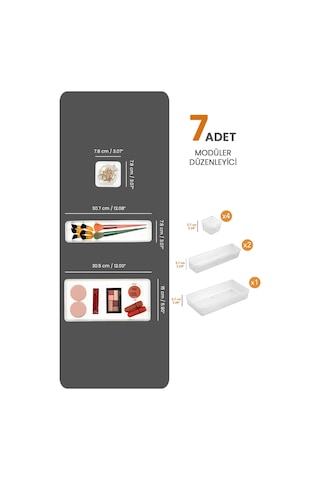 7'li Modüler Çekmece Içi Düzenleyici, Banyo Makyaj Ve Takı Düzenleyici - Ofis Masaüstü Organizer Şeffaf