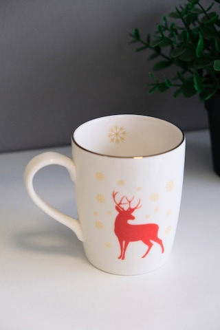 Tabak Evi Porselen Altın Yaldızlı Geyik Kulplu Mug Kupa 9cm 220ml Tekli Çok Renkli
