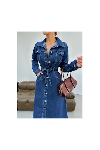Kene Jeans Kadın Uzun Kol Düğmeli Kot Elbise Lacivert