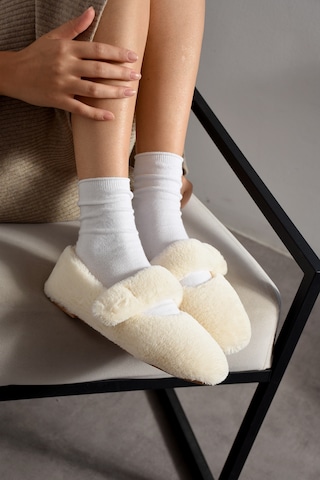 Nmoda Ultra Yumuşak Peluş Kadın Ev Babeti Ses Yapmaz Hafif Taban Panduf Ekru