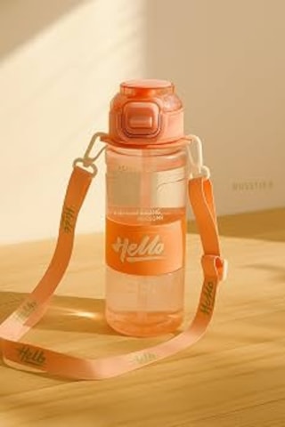 Hello Pipetli Suluk 800 Ml Renkli Askılı Su Şişesi Çocuk Ve Yetişkin Okul Seyahat İçin Gıda Sınıfı Plastik Sızdırmaz Matara Mor Turuncu