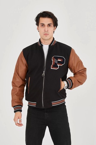 Erkek İçten Elyaf Ve Astarlı Kolları Suni Deri Ceket - Kahverengi Kahverengi