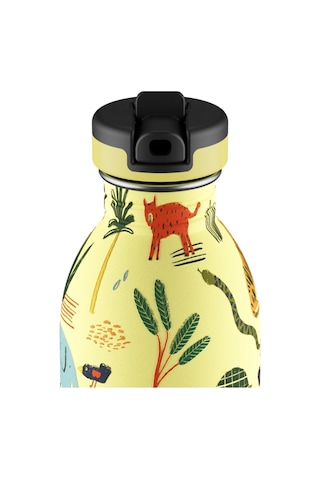 Kids Bottle Jungle Friends Pipetli Paslanmaz Çelik Çocuk Su Matarası 500 Ml Sarı